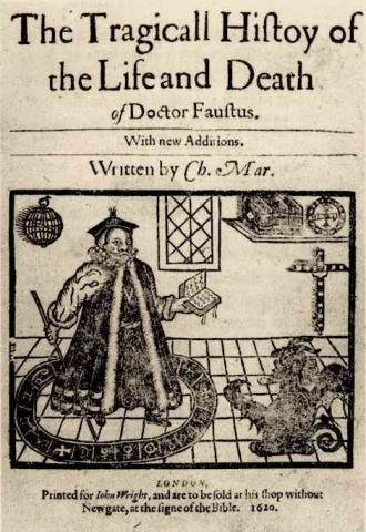A Magician: Title page from Marlowe's Dr. Faustus, 1620.
