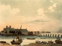 Westminster Bridge With Westminster Hall as Drawn by Augustus Pugin and Thomas Rowlandson for Ackermann's Microcosm of London 